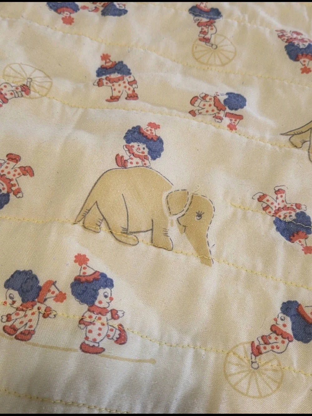 Vintage Baby Blanket Oop Fabric Clowns Elephants